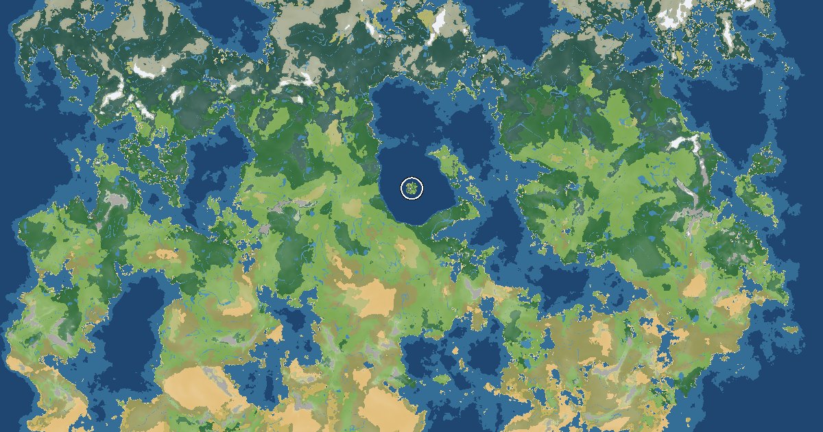 Mappa del mondo di The Sentient World: neve e foreste scure a nord, praterie al centro, deserti a sud e, al centro, una piccola isola cerchiata, sola in un mare