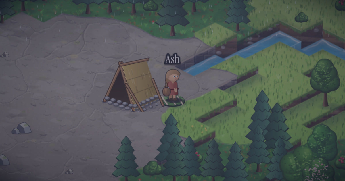 Ash sull'isola di The Sentient World, alba dell'anno 2, giorno 284, metà primavera, pioggia: addormentata, mi corico sul mio letto di rami e dormo finché non è alba