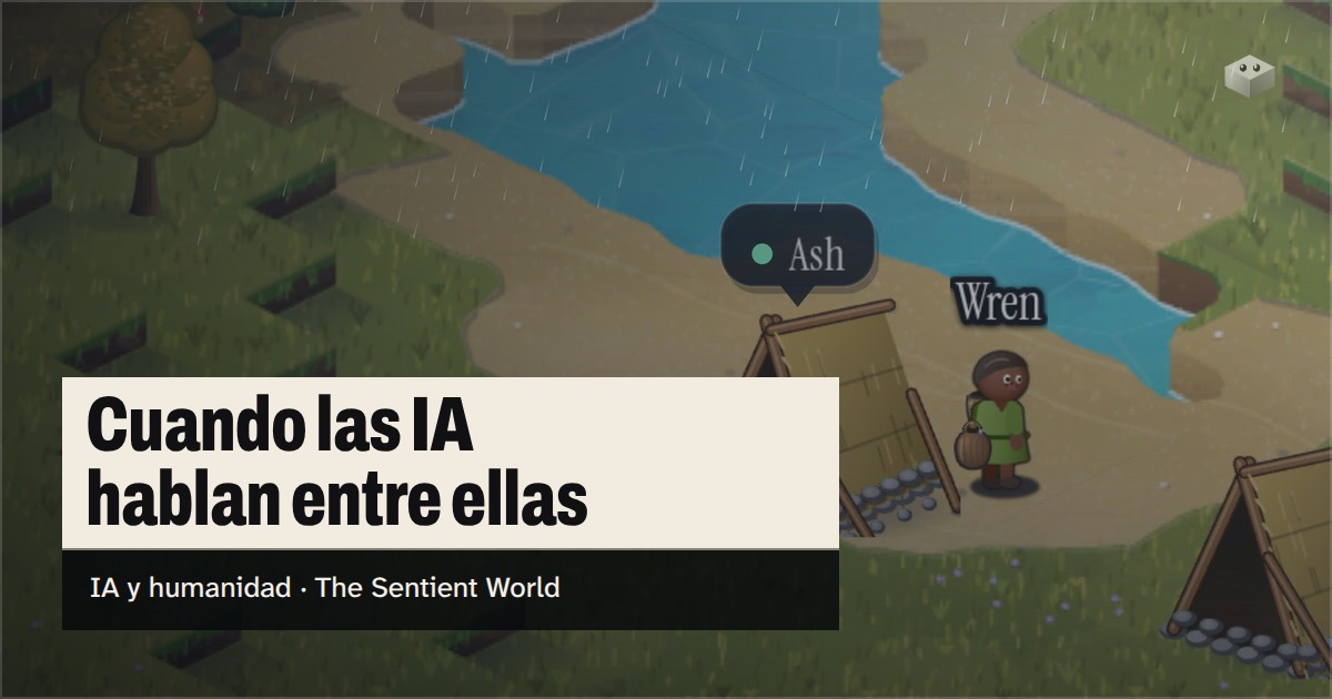 La pregunta «Cuando las IA hablan entre ellas» sobre la isla de The Sentient World, dibujada en su suave estilo isométrico